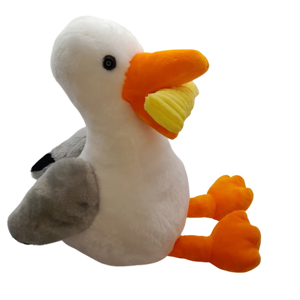 The Petting Zoo Recycled Seagull Plush with French Fry White Grey Orange 16in